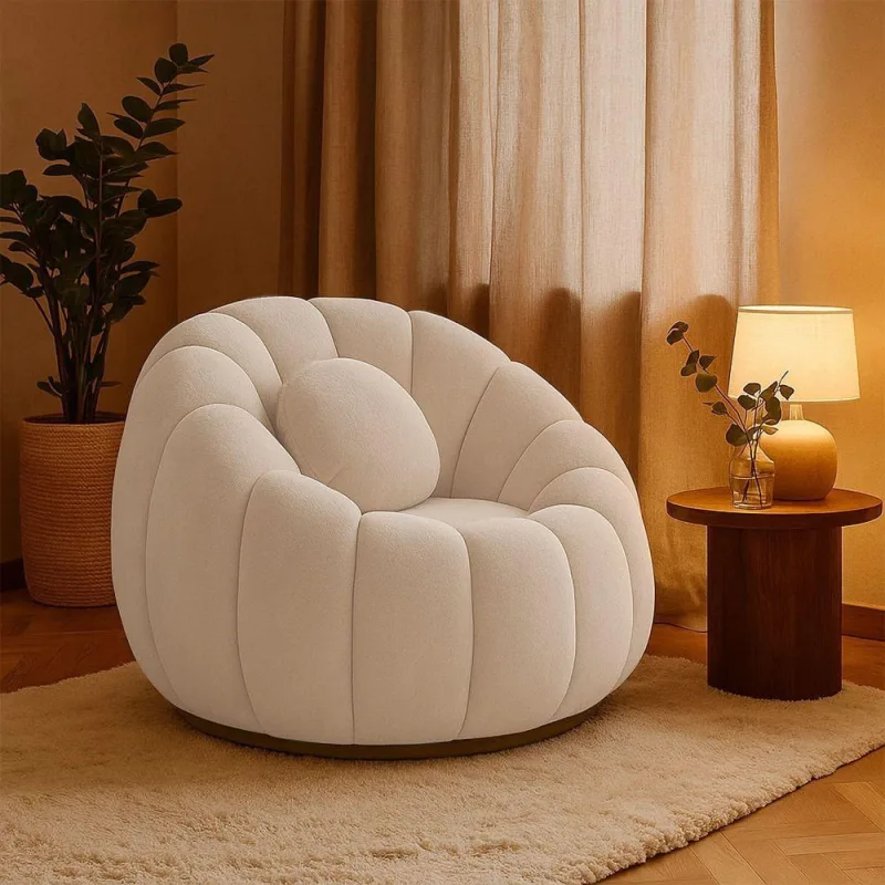 Poltrona Decorativa Orgânica Giratória Cloud Bouclê E03 - D'rossi Cor Bege - OUTRAS - Agro