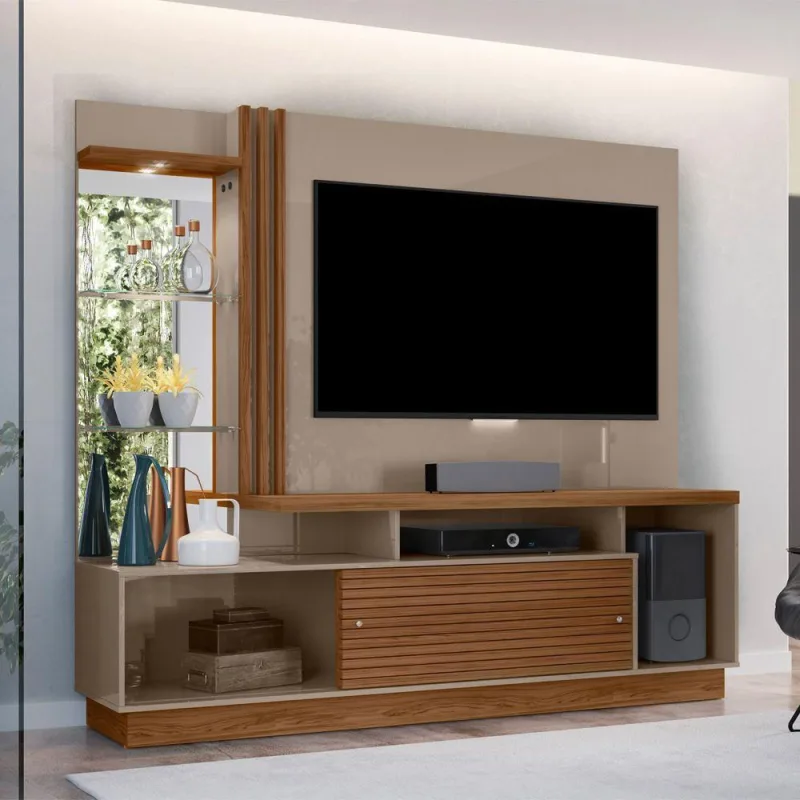 Estante De Tv 60 Pol 200cm Sala De Estar Lumari Fendi-naturale M20 - D'rossi - OUTRAS - Móveis