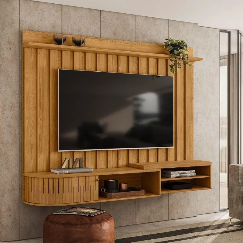 Painel para TV Elvano 75" 207CM MDP Bancada Suspensa Cumaru M20 Café D'Rossi - OUTRAS - Agro