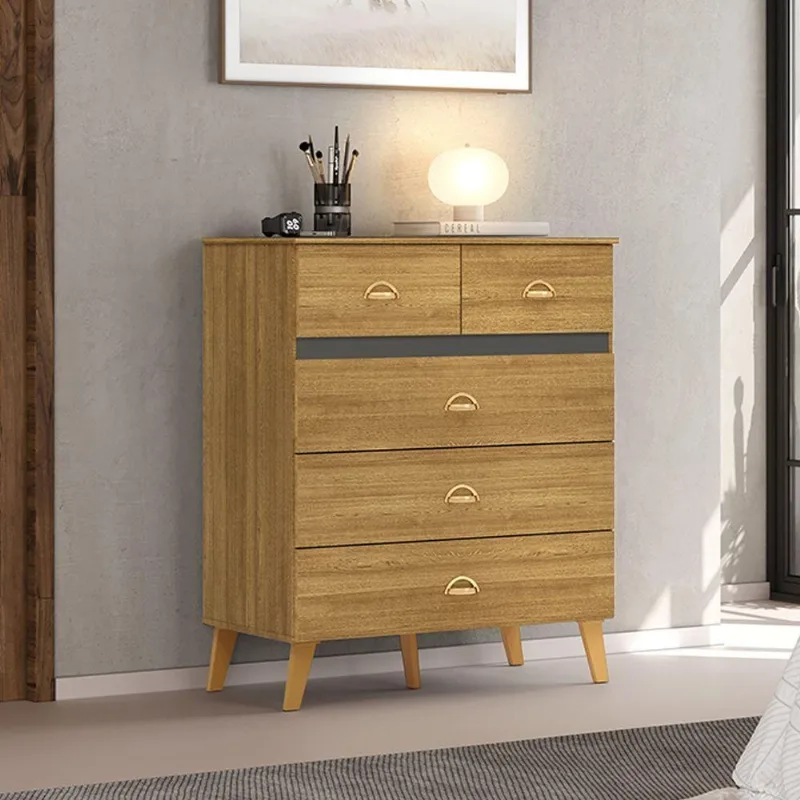 Cômoda Isadora Nature Alasca V01 5 Gavetas em MDF com Puxador Plástico Amadeirado