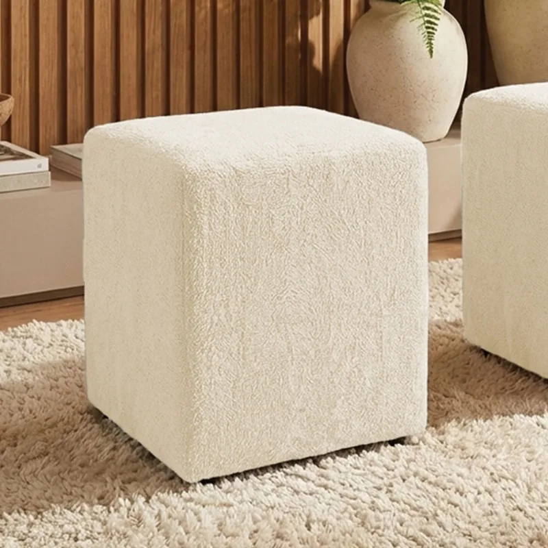 Puff Sala Decorativo Quadrado Lucca Base Fixa Bouclê Bege G02 - D'Rossi