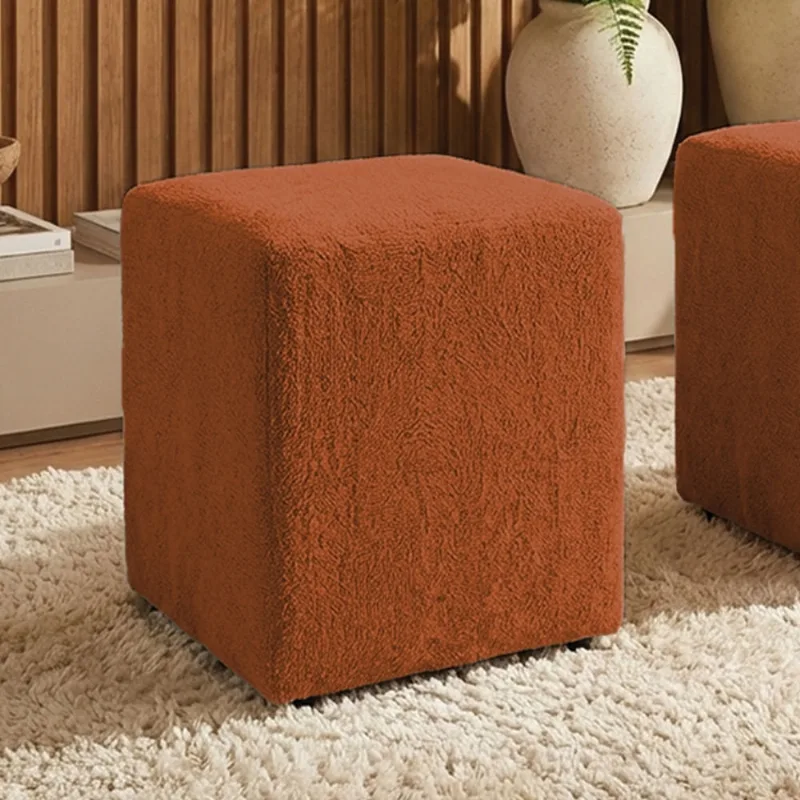 Puff Sala Decorativo Quadrado Lucca Base Fixa Bouclê Terracota G02 - D'Rossi