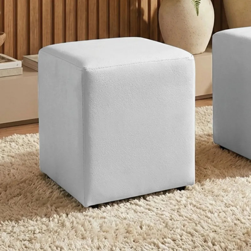 Puff Sala Decorativo Quadrado Lucca Base Fixa Sintético Branco G02 - D'Rossi