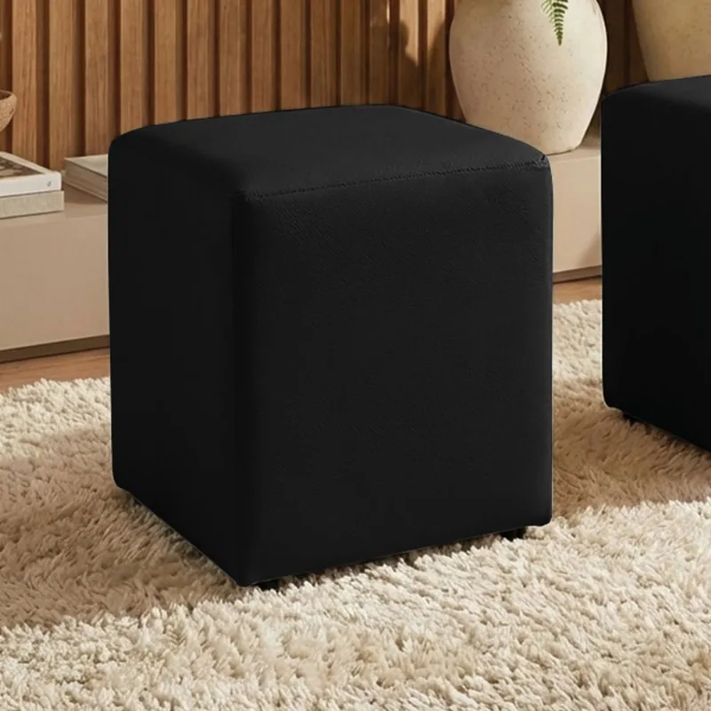 Puff Sala Decorativo Quadrado Lucca Base Fixa Sintético Preto G02 - D'Rossi