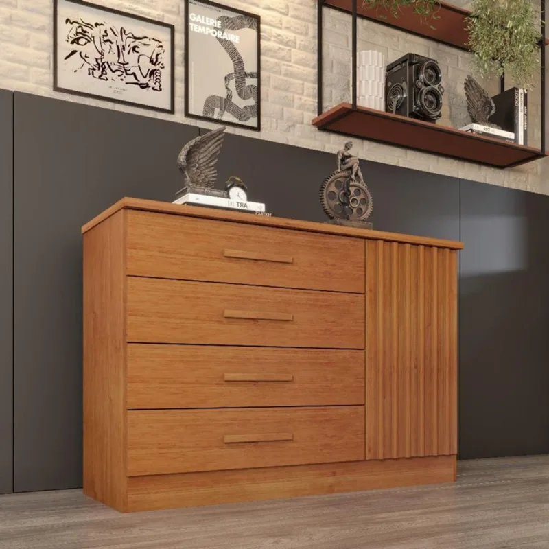 Cômoda Para Quarto Ripada 1 Portas 4 Gavetas - Barcelona-cinamomo - Tcil Móveis - Tcil Móveis
