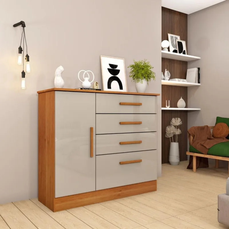 Cômoda Para Quarto Com Sapateira 4 Gavetas - Chicago-cinamomo-off White - Tcil Móveis - Tcil Móveis