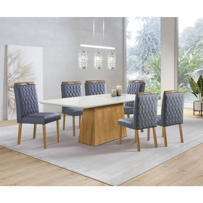 Sala De Jantar Com Vidro 6 Cadeiras Amsterdã Art Salas - OUTRAS - Móveis
