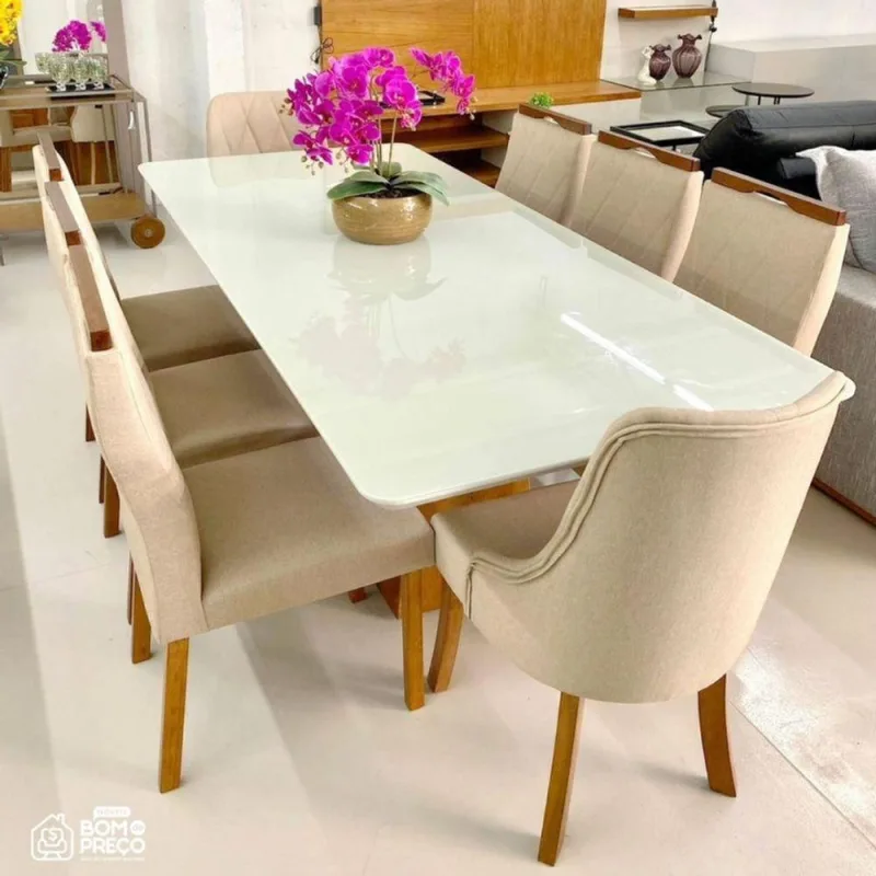 Sala De Jantar Completa 8 Cadeiras 2,20x1 Amsterdã Art Salas - OUTRAS - Móveis