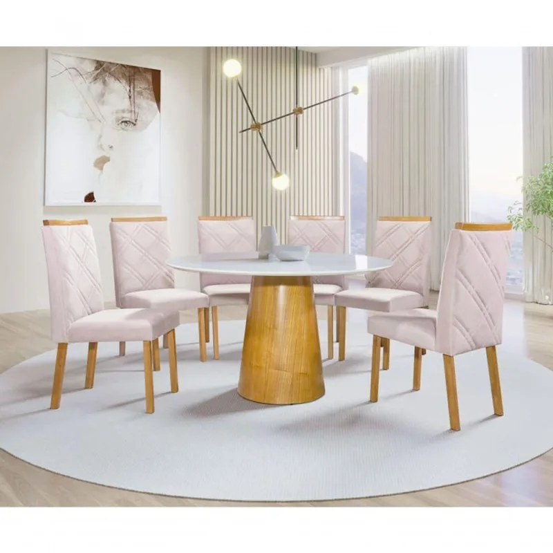 Sala De Jantar Redonda Com 6 Cadeiras 1,30m - Assunção - Art Salas - OUTRAS - Móveis
