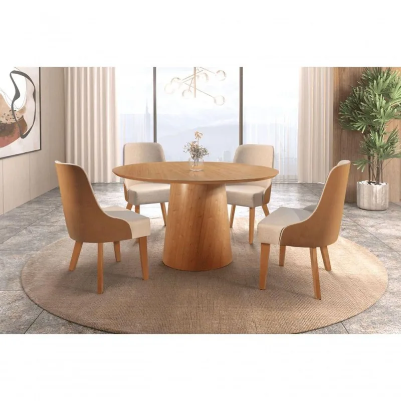 Sala De Jantar Redonda 4 Cadeiras 1,35m Caribe Star Móveis - OUTRAS
