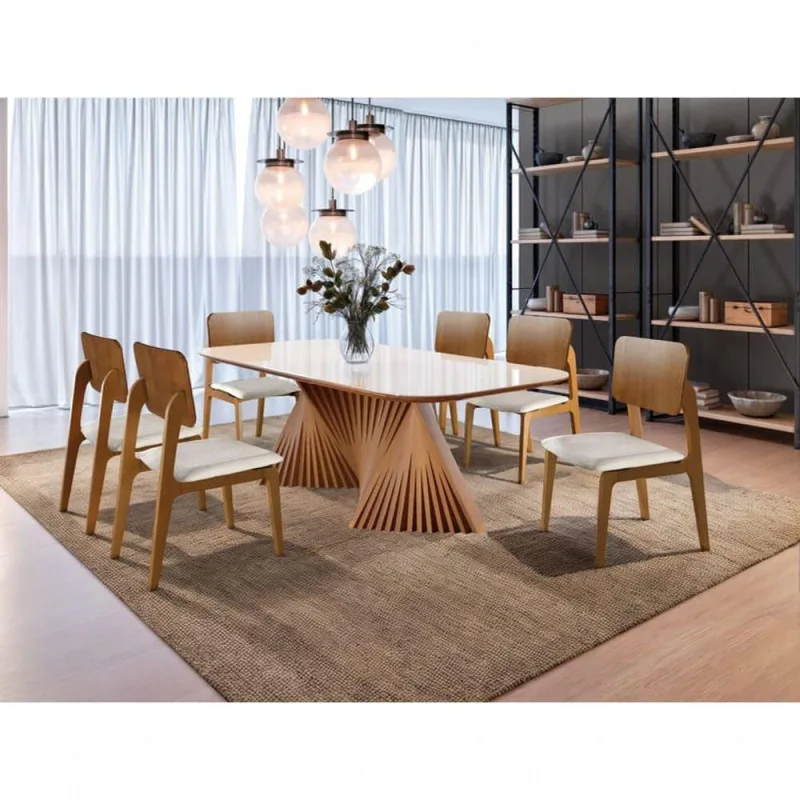 Sala De Jantar Madeira Maciça 6 Cadeiras Opala Harmonia - OUTRAS - Móveis