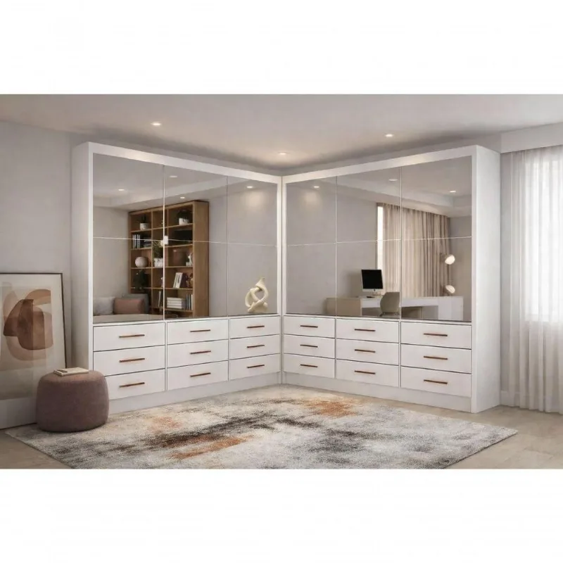 Closet Domus Premium 18 Gavetas 6 Prateleiras MDF-MDP 324cm Espelhado Domus Parati