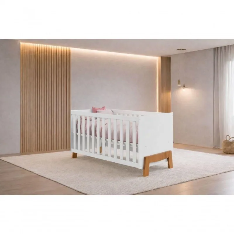 Berço Multifuncional com Colchão Que Vira Cama em MDF Branco Mimo - Mimo - Bebês
