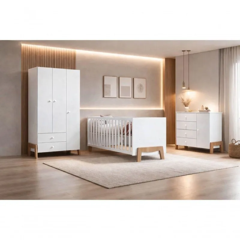 Quarto Infantil Completo com Berço Roupeiro e Cômoda Mimo Mobibaby em MDF - Mimo - Móveis