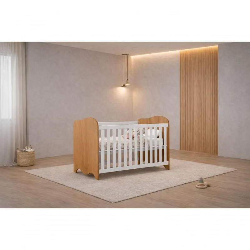 Berço Multifuncional com Colchão Que Vira Cama Ninho em MDF Acabamento UV - OUTRAS - Bebês