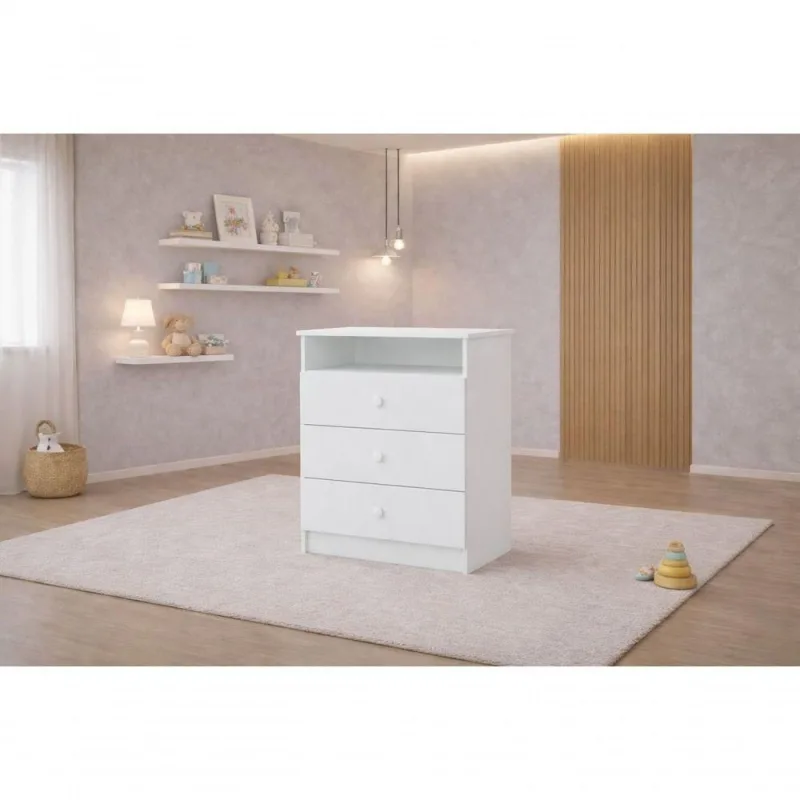 Cômoda Infantil Ninho 3 Gavetas Mdf com Corrediças Telescópicas Brilhante - OUTRAS - Móveis