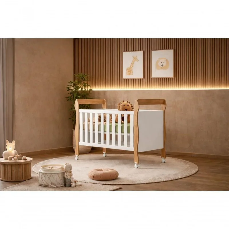 Berço Multifuncional com Colchão Que Vira Cama Magia Mobibaby MDF Branco Magia Móveis