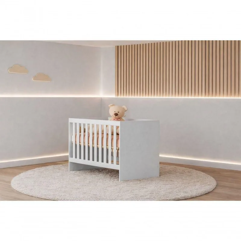 Berço Que Vira Cama Candy em MDF com Colchão Incluso Branco para Bebê