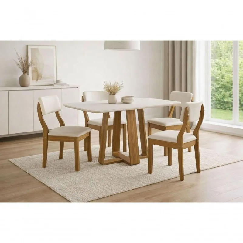 Sala de Jantar Arizzona 4 Lugares Mesa 120x80cm Tampo em MDF com Cadeiras Estofadas Domus Parati - DOMUS PARATI