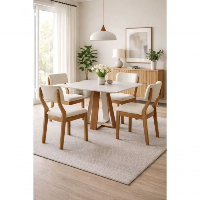 Sala de Jantar Prime 4 Lugares Mesa 120x80cm Tampo MDF com Vidro Domus Parati - DOMUS PARATI