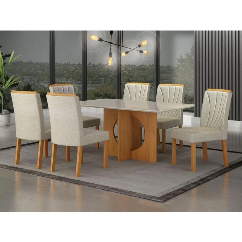 Sala De Jantar 6 Cadeiras 100%mdf 1,60x80 Sophia Arbo Design - OUTRAS - Móveis