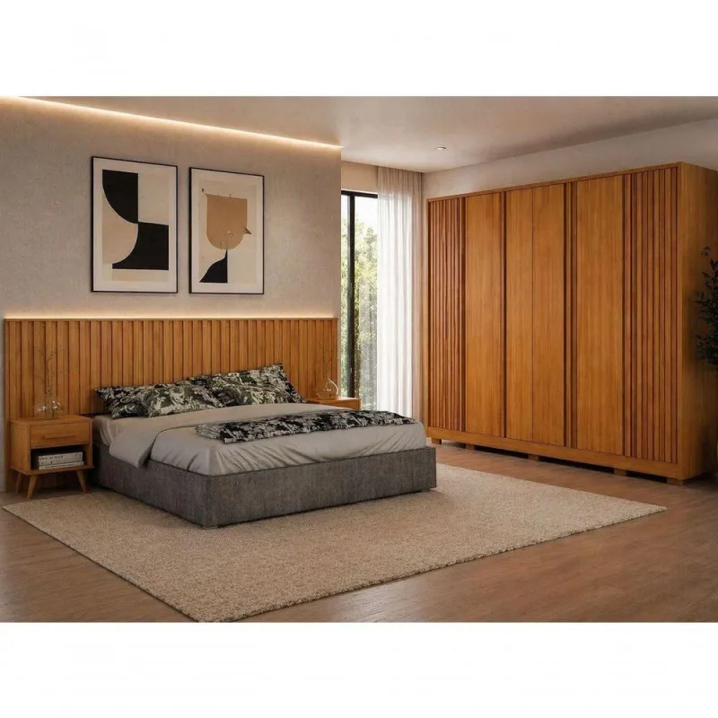 Dormitório Casal Completo Ripado Premium em MDF Cinamomo Arbo - arbo - Tablets, Ipads E E-readers