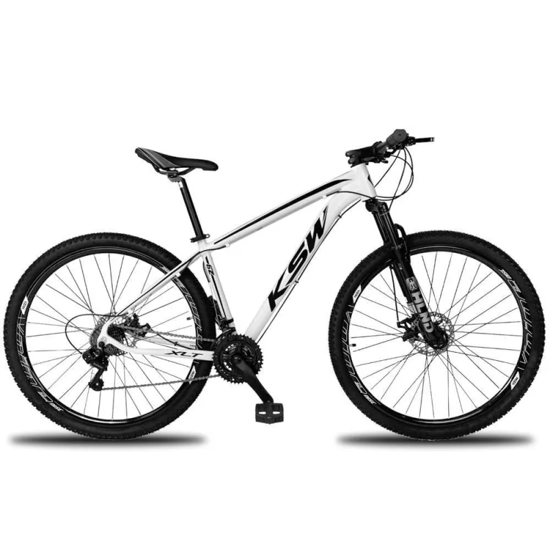 Bicicleta Aro 29 Mountain Bike Quadro Alumínio 24 Marchas Freio Hidráulico KSW Branco Preto - KSW