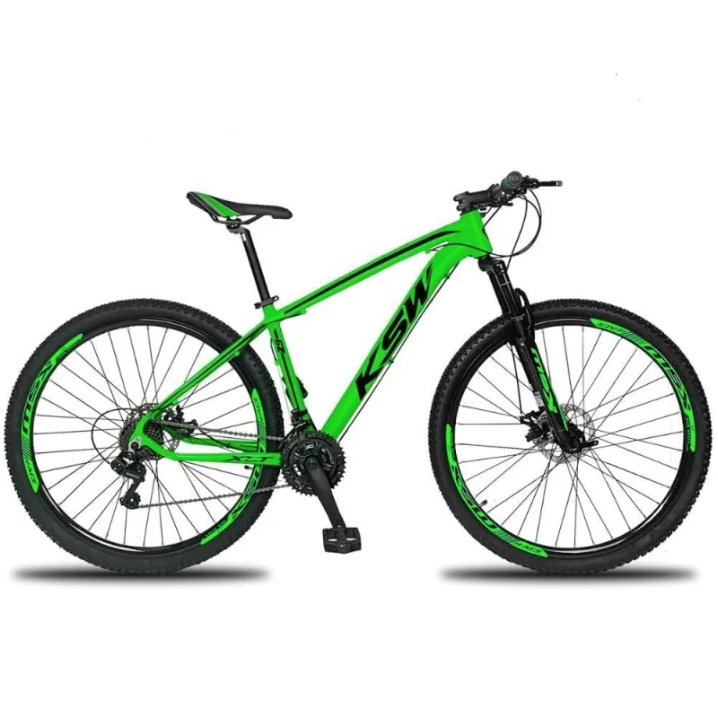 Bicicleta Ksw 24V Shimano Tx800 Aro 29 Mountain Bike Quadro Alumínio 24 Marchas Verde Preto - KSW - Esporte E Lazer