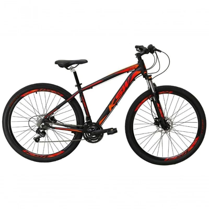 Bicicleta Aro 29 Ksw 24v Shimano Mountain Bike Quadro Alumínio 24 Marchas Preto Laranja Vermelho KSW