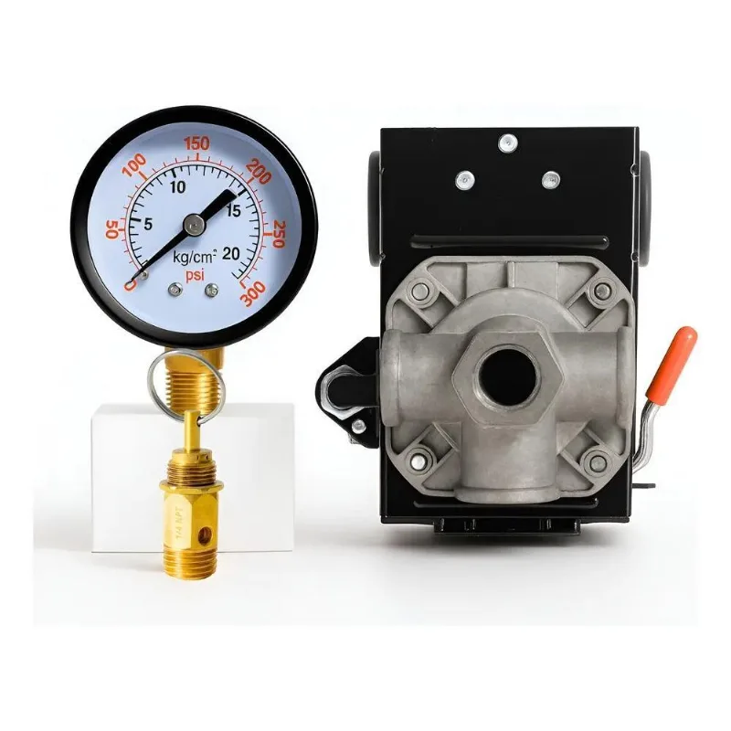 Kit Com Pressostato 125/175 Psi 4 Vias + Válvula E Manômetro