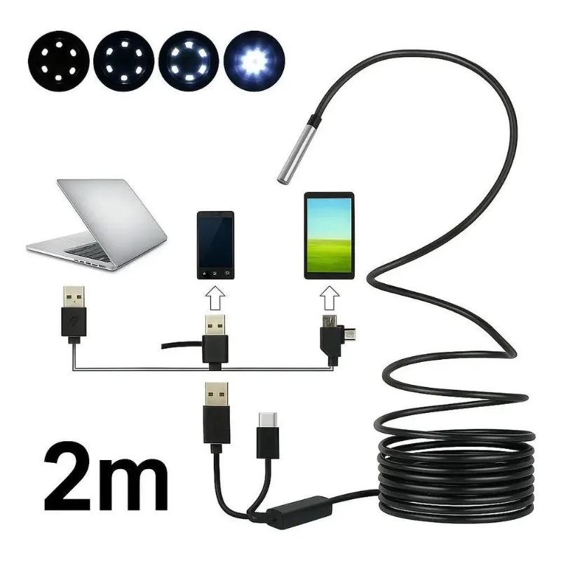 3x Câmera Inspeção Sonda Endoscópica Android 2m + Adap Tipo