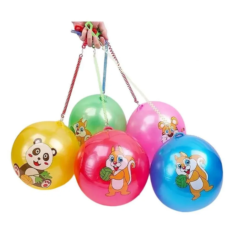 10x 5 Bola De Vinil Com Cordão Mola 23cm Chaveiro Brinquedo
