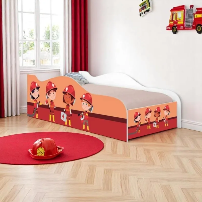 Cama Solteiro Glow Tropa Bombeiros Solteiro Com Colchão
