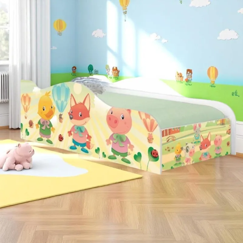 Cama Carro Fun Adesivada Fazendinha E Balões Solteiro - Não Informado - Móveis
