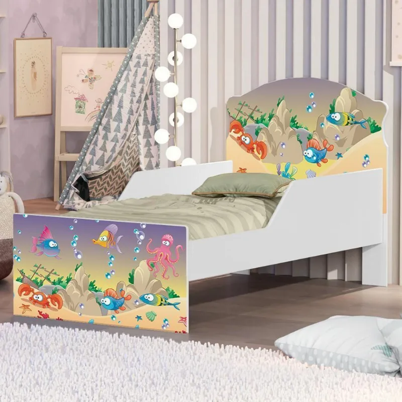 Mini Cama Fundo Do Mar Feliz Com Colchão