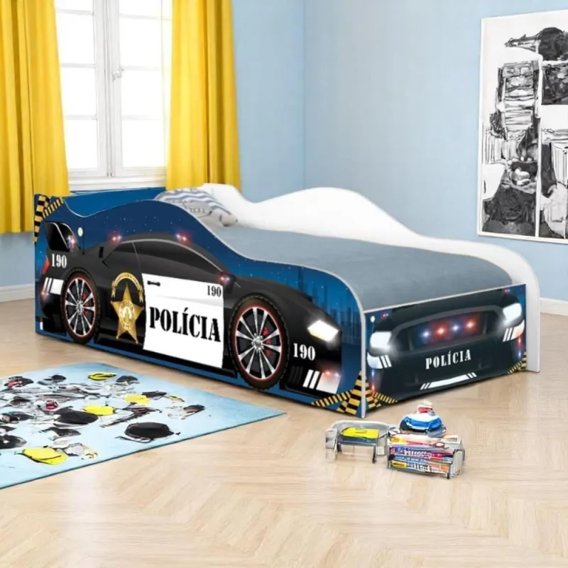 Cama Carro Policia Kids com Colchão MDF Branco Casah - Casah - Agro
