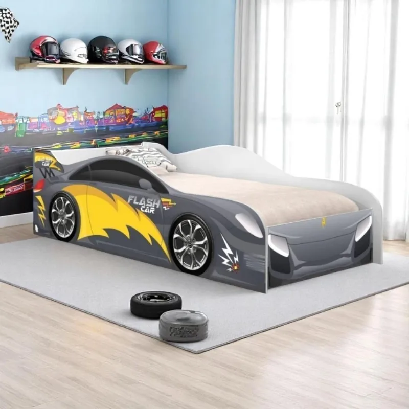 Cama Carro Menino Chumbo Solteiro Com Colchão