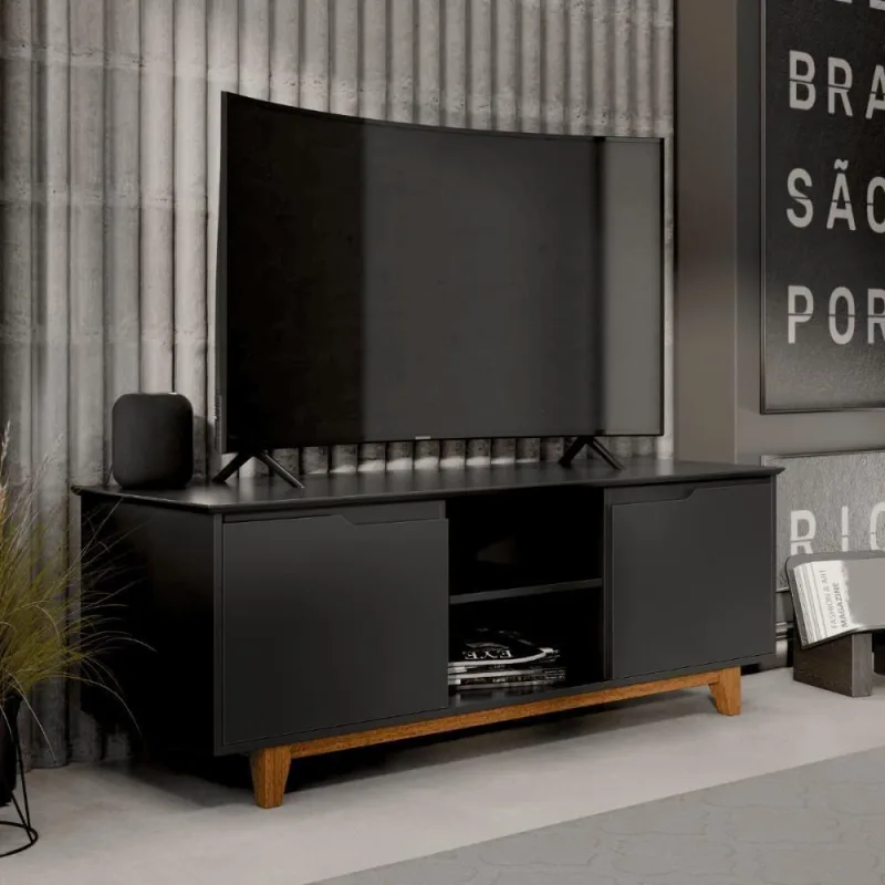 Rack Balcão Sala Tokyo Preto - Casah - Móveis