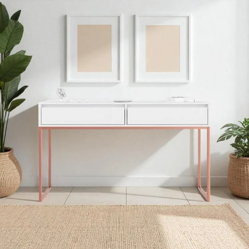 Aparador Metalic Pés Em Metal Estilo Industrial Sala Estar Branco Cobre - Casah - Móveis