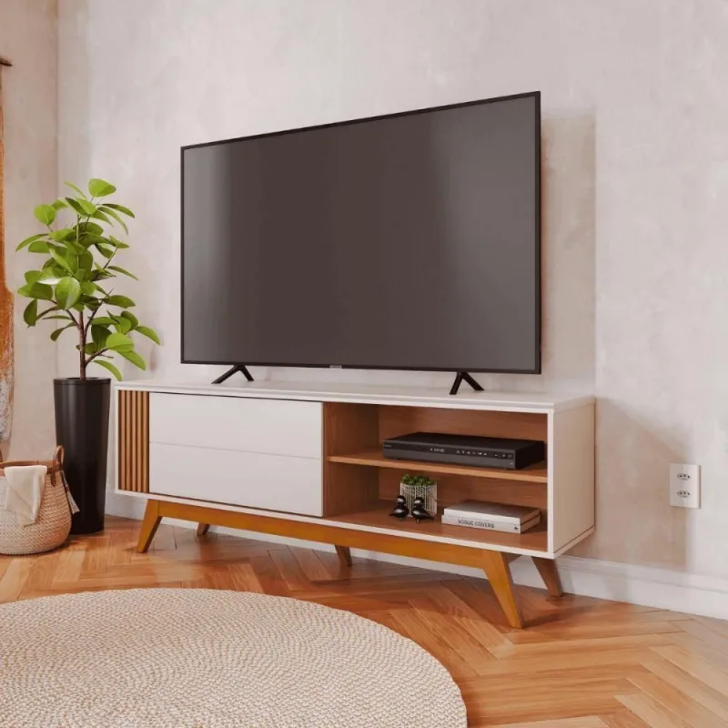 Rack Para Tvs Ate 60 Polegadas Iwo Off White Matte Freijo - OUTRAS - Móveis