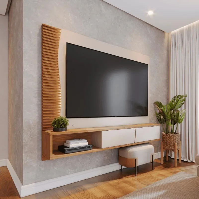 Painel Para Tv Persia Off White Matte Freijo - OUTRAS - Móveis
