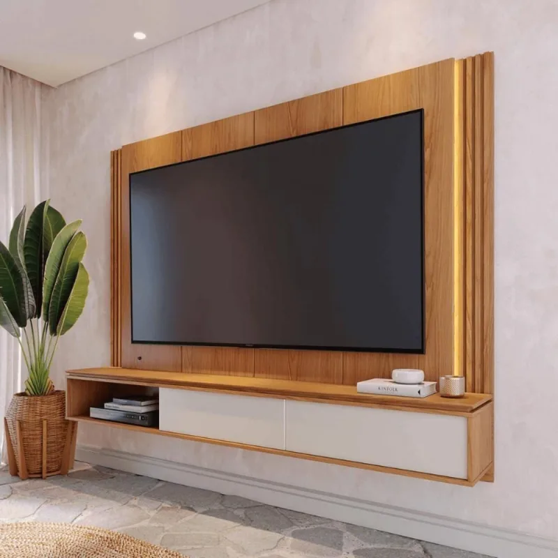 Painel Para Tv Suspenso Viena Freijo Off White Matte - OUTRAS - Móveis