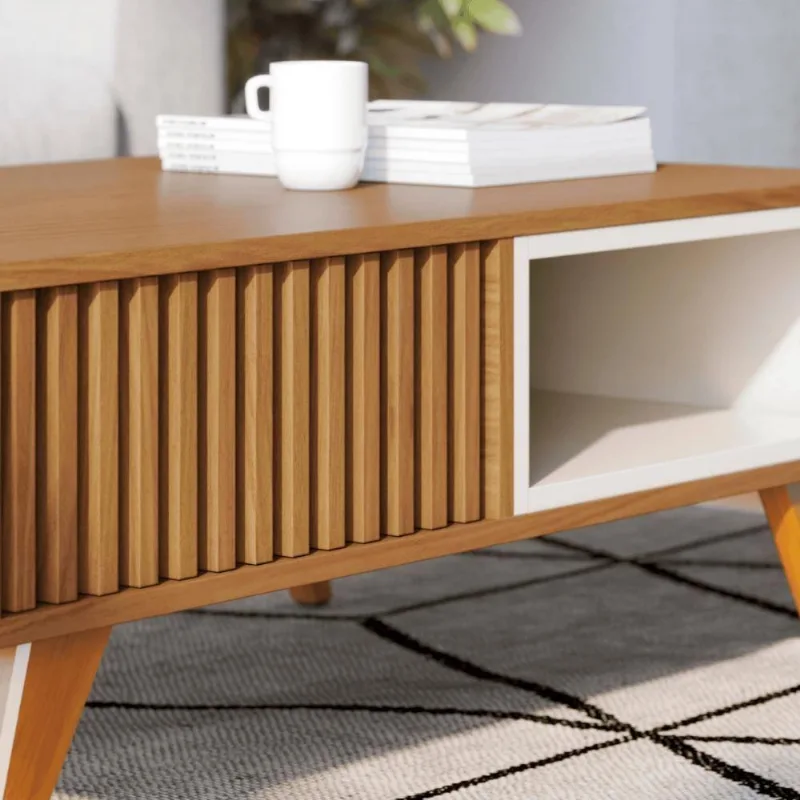 Mesa de Centro Roma Retangular MDF MDP 91cm Freijo Off White Matte Casah