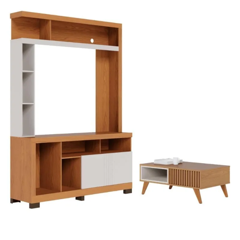 Conjunto Mesa e Estante Roma Retangular MDF Madeira 136CM Off White Casah - Casah - Móveis