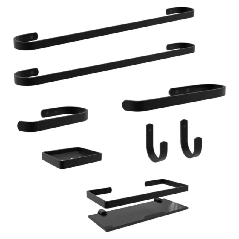 Suporte Kit De Acessório Para Banheiro 8 Peças Preto - OUTRAS - Câmeras E Drones