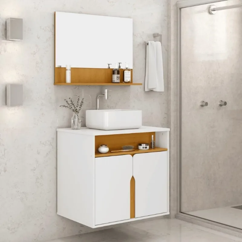 Kit Banheiro Nezha 1 Porta 1 Prateleira MDP 60CM Branco Casah