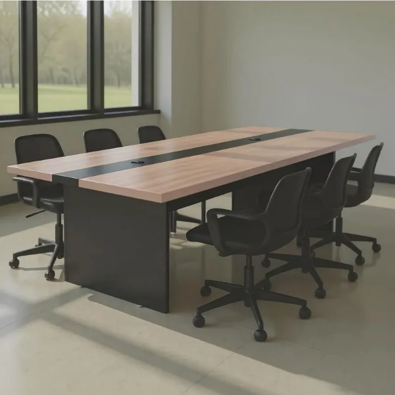 Mesa de Reunião Retangular Linha Alta MDP 240cm Nogueira e Preto Casah