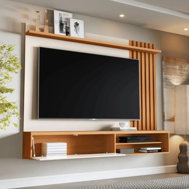 Painel Tv Ripado Rack Suspenso Sala Estar Off White Nature Off White Nature - Casah - Móveis