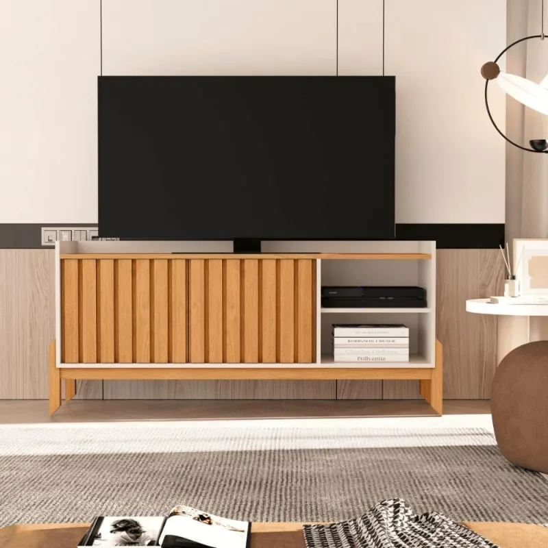 Rack Para Sala De Estar 55 Pol Ripado 2 P Off White Nature Off White Nature - Casah - Móveis
