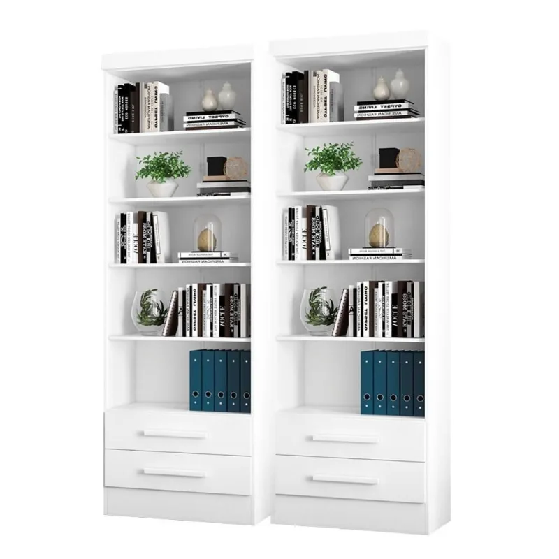 Conjunto de Livreiros Kit 02 Ravena 5 Prateleiras MDF-MDP Branco Qmovi